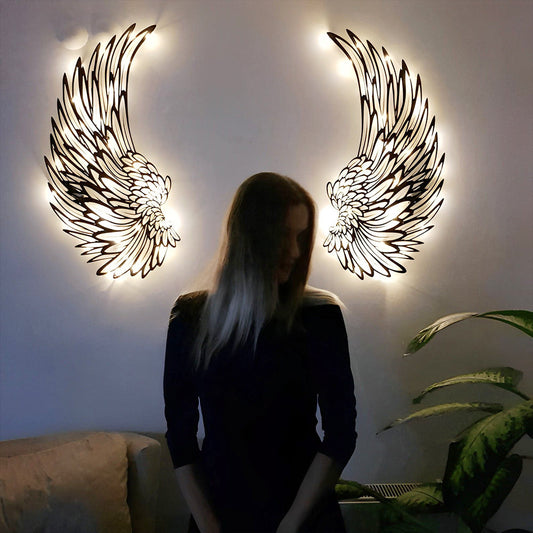 1 Paar Engelen Vleugels Metalen Muur Decoratie met LED lampjes